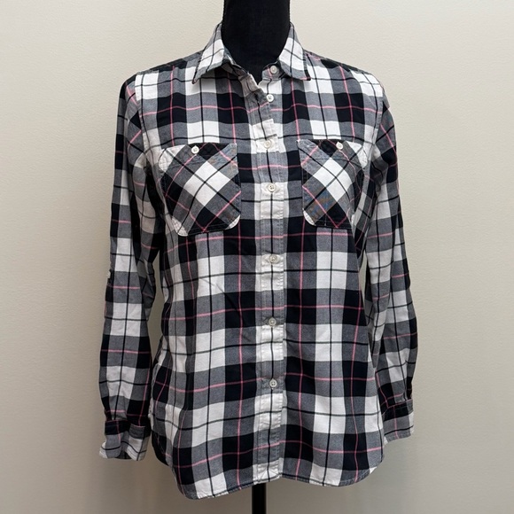 Lauren Ralph Lauren Tops - Lauren Ralph Lauren Womens M Black Pink Plaid Flannel Shirt Outdoor Preppy Check